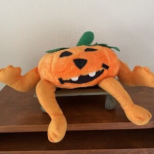 Vtg Halloween PUMKIN 14" With Arms Legs Plush Jack O Lantern Stuffed Animal READ